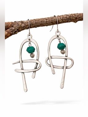 Antique Silver Turquoise Earrings • Handmade Boho Dangle